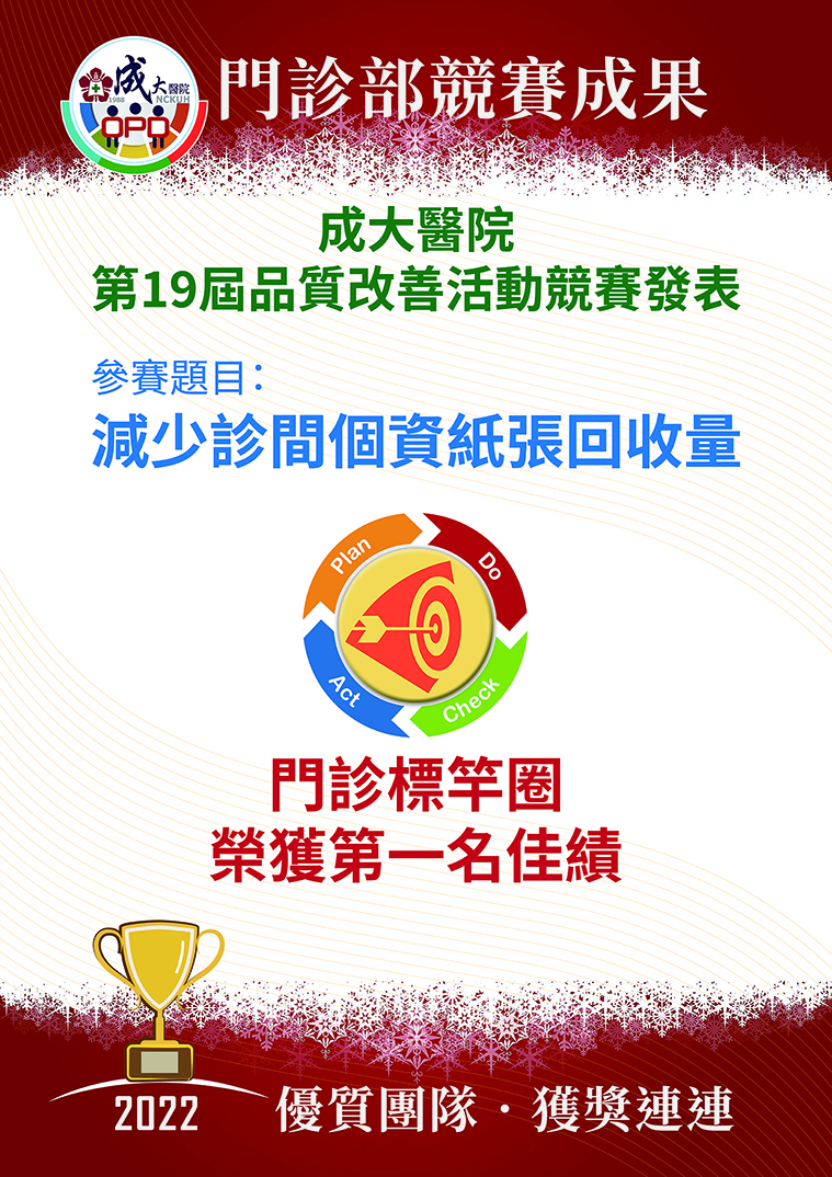 2022年_品管圈第一名_減少診間個資紙張回收量恭賀海報
